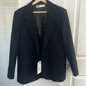 NWT Zara Pin Striped Blazer Jacket Navy L